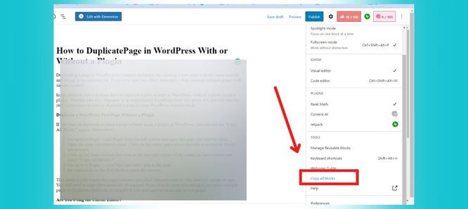 Copy all blocks option in wordpress gutenberg